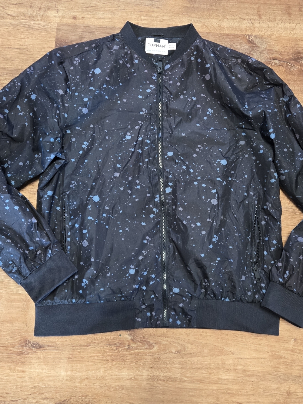 Topman Black Windbreaker Jacket with Blue Splatter XXL